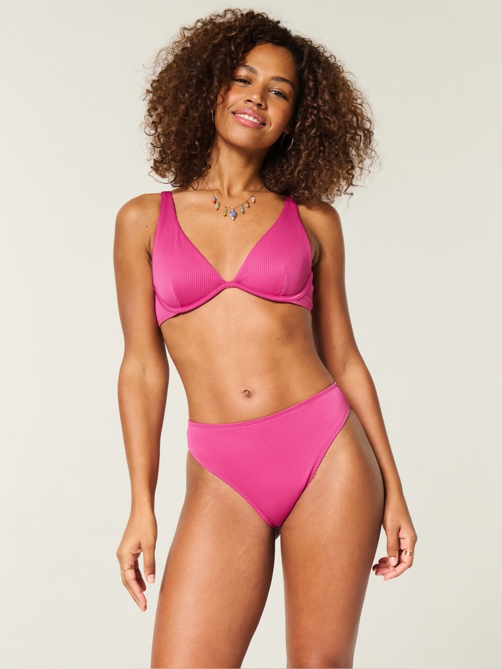 Hollister Ribbed Pink Underwire Bikini Top and High-Cut Bottoms XL